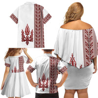Ukraine Vyshyvanka Pattern Family Matching Off Shoulder Short Dress and Hawaiian Shirt Ukrainian Trident