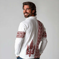 Ukraine Vyshyvanka Pattern Long Sleeve Polo Shirt Ukrainian Trident