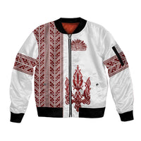 Ukraine Vyshyvanka Pattern Sleeve Zip Bomber Jacket Ukrainian Trident