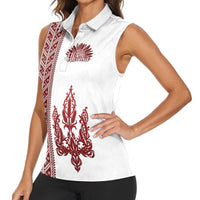 Ukraine Vyshyvanka Pattern Women Sleeveless Polo Shirt Ukrainian Trident