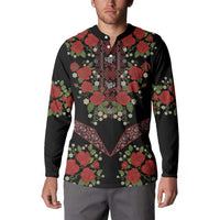 Traditional Ukrainian Costume Button Sweatshirt Red Floral Embroidery Style