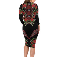 Traditional Ukrainian Costume Family Matching Long Sleeve Bodycon Dress and Hawaiian Shirt Red Floral Embroidery Style