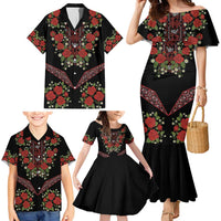 Traditional Ukrainian Costume Family Matching Mermaid Dress and Hawaiian Shirt Red Floral Embroidery Style