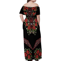 Traditional Ukrainian Costume Family Matching Off Shoulder Maxi Dress and Hawaiian Shirt Red Floral Embroidery Style