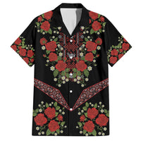 Traditional Ukrainian Costume Family Matching Off Shoulder Short Dress and Hawaiian Shirt Red Floral Embroidery Style