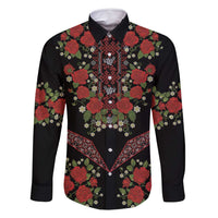 Traditional Ukrainian Costume Family Matching Off Shoulder Short Dress and Hawaiian Shirt Red Floral Embroidery Style