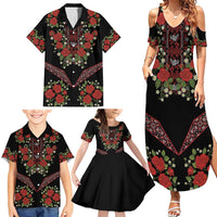 Traditional Ukrainian Costume Family Matching Summer Maxi Dress and Hawaiian Shirt Red Floral Embroidery Style