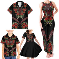 Traditional Ukrainian Costume Family Matching Tank Maxi Dress and Hawaiian Shirt Red Floral Embroidery Style