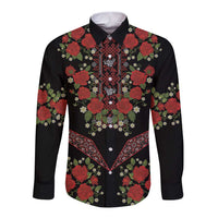 Traditional Ukrainian Costume Long Sleeve Button Shirt Red Floral Embroidery Style