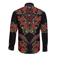Traditional Ukrainian Costume Long Sleeve Button Shirt Red Floral Embroidery Style