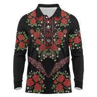 Traditional Ukrainian Costume Long Sleeve Polo Shirt Red Floral Embroidery Style
