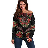 Traditional Ukrainian Costume Off Shoulder Sweater Red Floral Embroidery Style