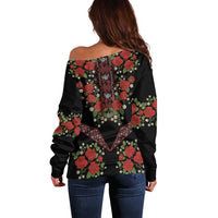 Traditional Ukrainian Costume Off Shoulder Sweater Red Floral Embroidery Style