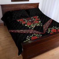 Traditional Ukrainian Costume Quilt Bed Set Red Floral Embroidery Style