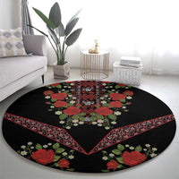 Traditional Ukrainian Costume Round Carpet Red Floral Embroidery Style