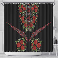 Traditional Ukrainian Costume Shower Curtain Red Floral Embroidery Style