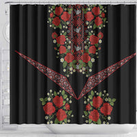 Traditional Ukrainian Costume Shower Curtain Red Floral Embroidery Style