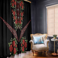 Traditional Ukrainian Costume Window Curtain Red Floral Embroidery Style