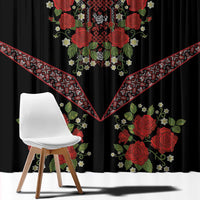 Traditional Ukrainian Costume Window Curtain Red Floral Embroidery Style