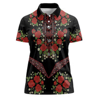 Traditional Ukrainian Costume Women Polo Shirt Red Floral Embroidery Style
