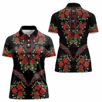 Traditional Ukrainian Costume Women Polo Shirt Red Floral Embroidery Style