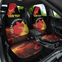 Personalized Macedonia Republic Day Car Seat Cover Ilinden Monument Red Poppy - Wonder Print Shop