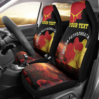 Personalized Macedonia Republic Day Car Seat Cover Ilinden Monument Red Poppy - Wonder Print Shop