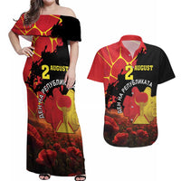Personalized Macedonia Republic Day Couples Matching Off Shoulder Maxi Dress and Hawaiian Shirt Ilinden Monument Red Poppy - Wonder Print Shop