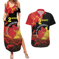 Personalized Macedonia Republic Day Couples Matching Summer Maxi Dress and Hawaiian Shirt Ilinden Monument Red Poppy - Wonder Print Shop