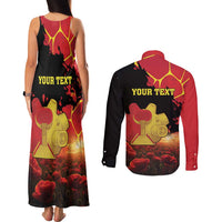 Personalized Macedonia Republic Day Couples Matching Tank Maxi Dress and Long Sleeve Button Shirt Ilinden Monument Red Poppy - Wonder Print Shop