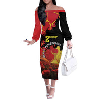 Personalized Macedonia Republic Day Family Matching Off The Shoulder Long Sleeve Dress and Hawaiian Shirt Ilinden Monument Red Poppy - Wonder Print Shop