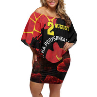 Personalized Macedonia Republic Day Family Matching Off Shoulder Short Dress and Hawaiian Shirt Ilinden Monument Red Poppy - Wonder Print Shop