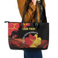 Personalized Macedonia Republic Day Leather Tote Bag Ilinden Monument Red Poppy - Wonder Print Shop