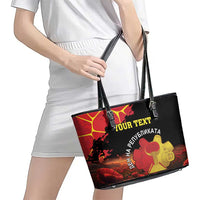 Personalized Macedonia Republic Day Leather Tote Bag Ilinden Monument Red Poppy - Wonder Print Shop