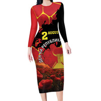 Personalized Macedonia Republic Day Long Sleeve Bodycon Dress Ilinden Monument Red Poppy - Wonder Print Shop