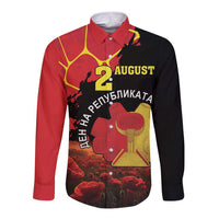 Personalized Macedonia Republic Day Long Sleeve Button Shirt Ilinden Monument Red Poppy - Wonder Print Shop