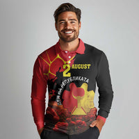 Personalized Macedonia Republic Day Long Sleeve Polo Shirt Ilinden Monument Red Poppy - Wonder Print Shop
