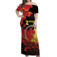 Personalized Macedonia Republic Day Off Shoulder Maxi Dress Ilinden Monument Red Poppy - Wonder Print Shop