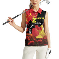 Personalized Macedonia Republic Day Women Sleeveless Polo Shirt Ilinden Monument Red Poppy - Wonder Print Shop