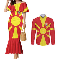 Custom Macedonia Couples Matching Mermaid Dress and Long Sleeve Button Shirt Flag Style - Wonder Print Shop