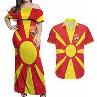 Custom Macedonia Couples Matching Off Shoulder Maxi Dress and Hawaiian Shirt Flag Style - Wonder Print Shop