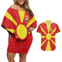 Custom Macedonia Couples Matching Off Shoulder Short Dress and Hawaiian Shirt Flag Style - Wonder Print Shop