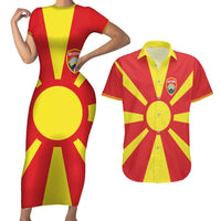 Custom Macedonia Couples Matching Short Sleeve Bodycon Dress and Hawaiian Shirt Flag Style - Wonder Print Shop