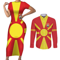 Custom Macedonia Couples Matching Short Sleeve Bodycon Dress and Long Sleeve Button Shirt Flag Style - Wonder Print Shop