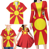 Custom Macedonia Family Matching Long Sleeve Bodycon Dress and Hawaiian Shirt Flag Style - Wonder Print Shop