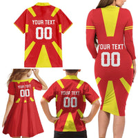 Custom Macedonia Family Matching Long Sleeve Bodycon Dress and Hawaiian Shirt Flag Style - Wonder Print Shop