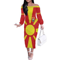 Custom Macedonia Family Matching Off The Shoulder Long Sleeve Dress and Hawaiian Shirt Flag Style - Wonder Print Shop