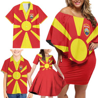 Custom Macedonia Family Matching Off Shoulder Short Dress and Hawaiian Shirt Flag Style - Wonder Print Shop