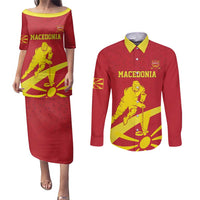 Macedonia Ice Hockey Custom Couples Matching Puletasi and Long Sleeve Button Shirt Go Champion - Wonder Print Shop