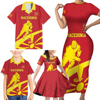 Macedonia Ice Hockey Custom Family Matching Short Sleeve Bodycon Dress and Hawaiian Shirt Go Champion - Wonder Print Shop